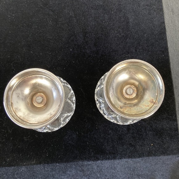 Pair Of Vintage Small Silver/Cut Crystal Taper Candle Holders - Picture 5 of 5